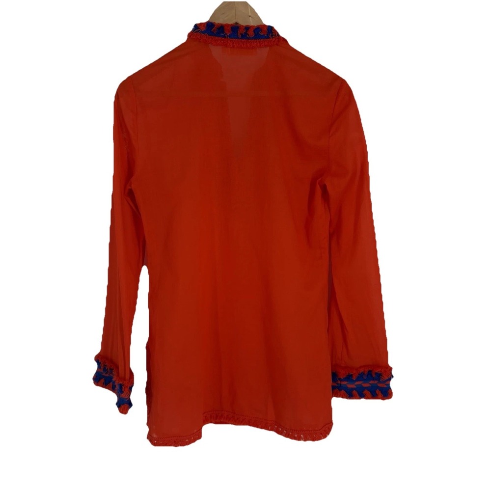 Tory Burch Women Tory Tunic 2 Samba Fringe Orange Blue Embroidered Resort Cruise - Picture 4 of 7